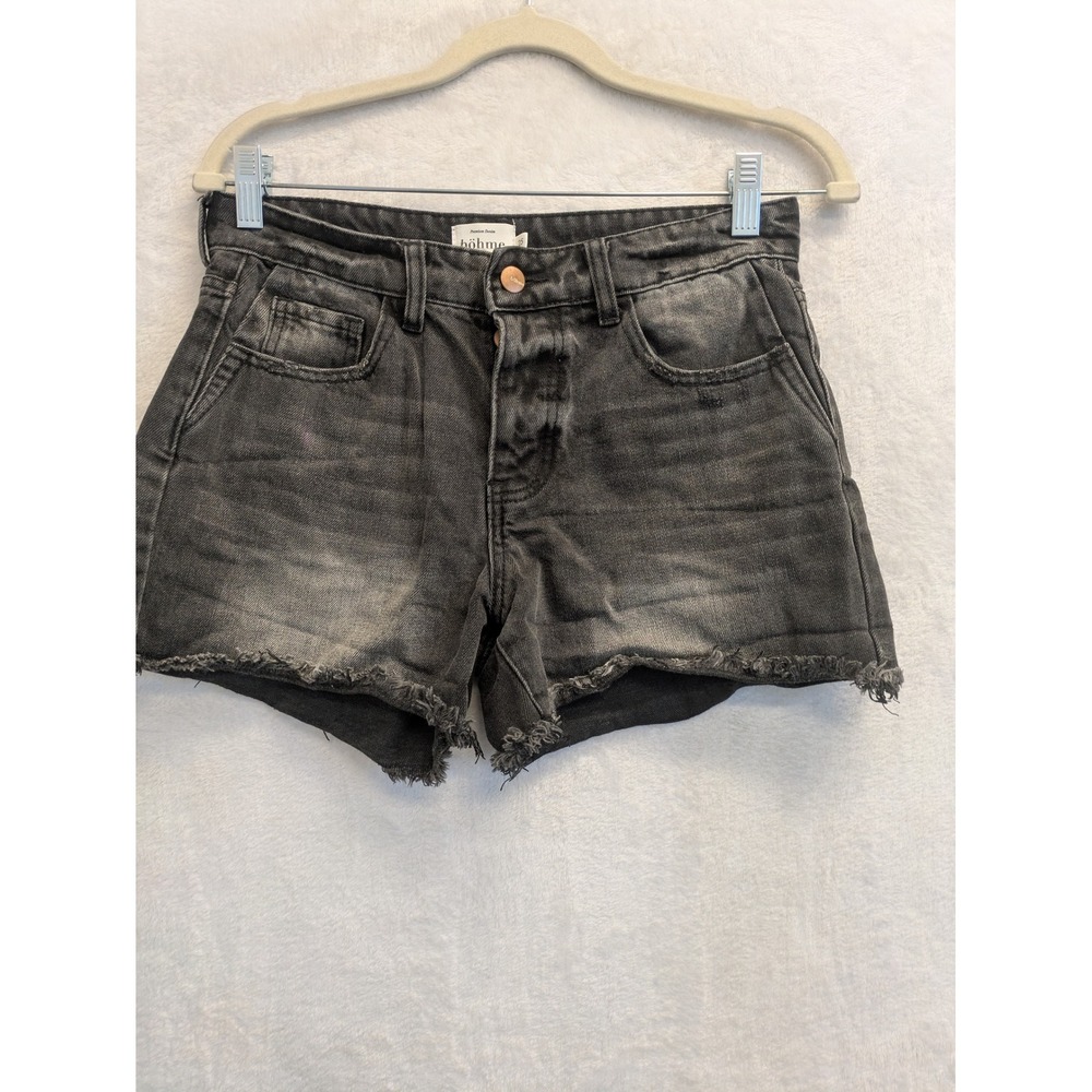 Bohme‎ Premium Denim Shorts Women's Size 25 Black Frayed Hem High Rise